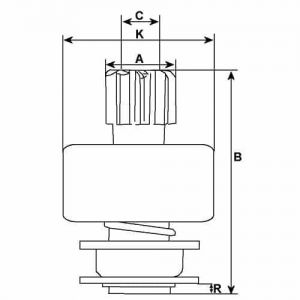 Lanceur compatible pour démarreur BOSCH B001233049 - Côtes et dimensions