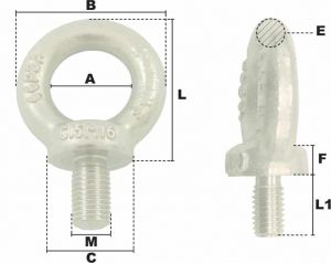 Anneau de levage mâle court zingué M14 (Acier) - Côtes et dimensions