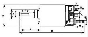 Solénoide compatible pour démarreur LUCAS 27571A - Côtes et dimensions