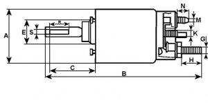 Solénoide Bosch pour démarreur FORD 1374049 - Côtes et dimensions