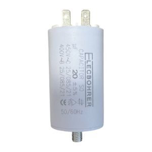 Condensateur permanent 20 µF à cosses pour moteur électrique ou pompe