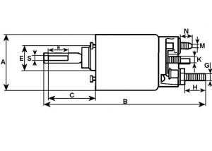 Solénoide compatible pour démarreur UNIPOINT BOSCH F042S10331 - Côtes et dimensions