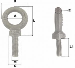 Anneau de levage mâle long brut M22 (Acier) - Côtes et dimensions