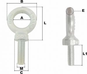 Anneau de levage mâle long bichromaté M33 (Acier) - Côtes et dimensions
