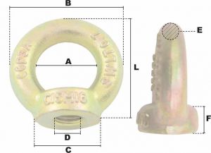 Anneau de levage femelle bichromaté M6 (Acier) - Côtes et dimensions