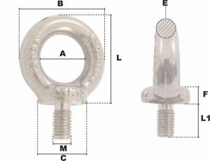Anneau de levage mâle court M8 (Inox) - Côtes et dimensons