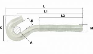 Crochet de tendeur droit M18 (Acier) - Côtes et dimensions