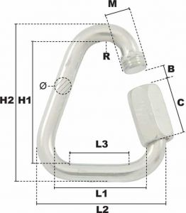 Maillon rapide delta Ø 4mm (Acier) - Côtes et dimensions
