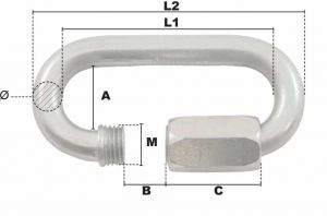 Maillon rapide Ø 12mm (Acier) - Côtes et dimensions