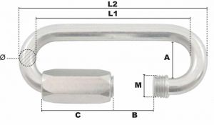 Maillon rapide à grande ouverture Ø 16mm (Acier) - Côtes et dimensions