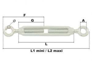 Tendeur à 2 anneaux M30 (Acier) - Côtes et dimensions