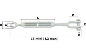Tendeur à un anneau et une chape M10 (Acier) - Côtes et dimensions