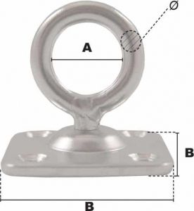 Anneau tournant sur platine carrée Ø 6mm (Inox) - Côtes et dimensions