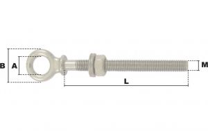 Piton-boulon à oeil M10 Longueur 100mm (Inox) - Côtes et dimensions