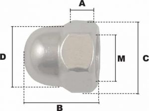 Écrou borgne M8 DINC1587 (Inox) - Côtes et dimensions