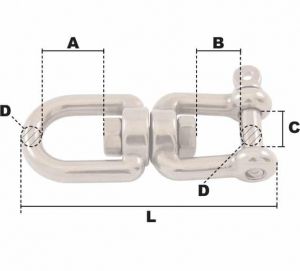 Émerillon avec manille Ø 13mm (Inox) - Côtes et dimensions