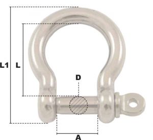 Manille lyre à piton à oeil Ø 4mm (Inox) - Côtes et dimensions