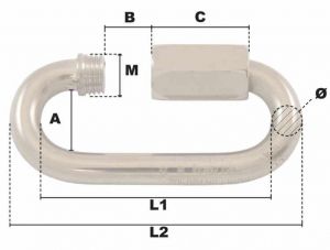 Maillon rapide Ø 7mm (Inox) - Côtes et dimensions
