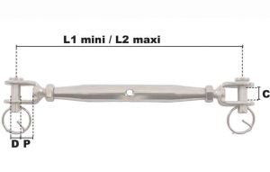 Ridoir à 2 chapes soudées M10 (Inox) - Côtes et dimensions