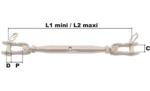 Ridoir à 2 chapes articulées M12 (Inox) - Côtes et dimensions