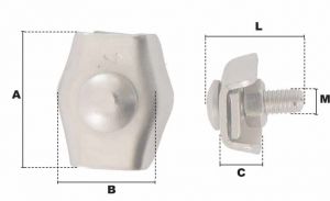 Serre-câble plat simplex Ø 10mm (Inox) - Côtes et dimensions