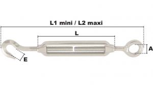 Tendeur à un anneau et un crochet M16 (Inox) - Côtes et dimensions