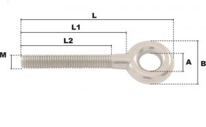 Vis à oeil droite M8 (Inox) - Côtes et dimensions