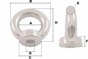 Anneau de levage femelle Inox M10 (Économique) - Côtes et dimensions