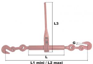 Tendeur d'arrimage à cliquet pour chaîne Ø 6mm (Haute Résistance) - Côtes et dimensions