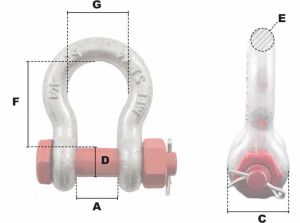Manille lyre boulonnée goupillée Ø 42mm (Haute Résistance) - Côtes et dimensions
