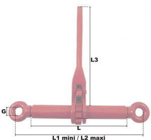 Tendeur d'arrimage 2 anneaux pour chaîne Ø 8mm (Haute Résistance) - Côtes et dimensions