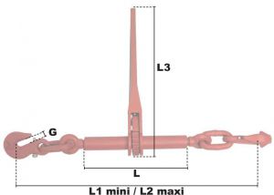 Tendeur d'arrimage à cliquet avec sécurité Ø 13mm (Haute Résistance) - Côtes et dimensions