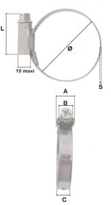 Collier à vis ASFA bande pleine 9mm réglable de 130-150mm (Acier W2) - Côtes et dimensions