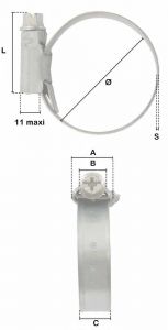 Collier à vis ASFA bande pleine 12,2mm réglable de 20-32mm (Acier W2) - Côtes et dimensions