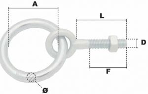 Anneau d'ecurie à écrou Ø 10mm M10 x L 50mm (Économique) - Côtes et dimensions
