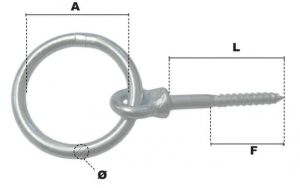 Anneau d'écurie à vis bois Ø 8mm x L 60mm (Économique) - Côtes et dimensions