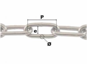Carton 25m de chaîne droite à maillon long Ø 2mm (Inox) - Côtes et dimensions