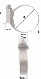 Collier à vis ASFA bande pleine 12,2mm réglable de 25-40mm (Acier W4) - Côtes et dimensions