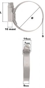 Collier à vis ASFA bande pleine 9mm réglable de 120-140mm (Acier W4) - Côtes et dimensions