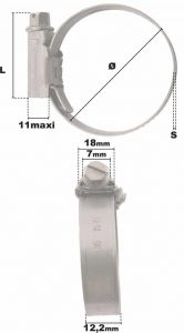 Collier à vis ASFA bande pleine 12,2mm réglable de 32-50mm (Acier W5) - Côtes et dimensions