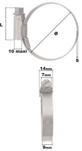 Collier à vis ASFA bande pleine 9mm réglable de 140-160mm (Acier W5) - Côtes et dimensions