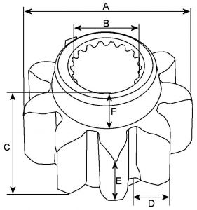 Pignon pour démarreur compatible pour DENSO 1280006861 - Côtes et dimensions