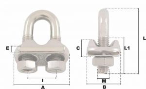 Serre-câble à étrier Ø 20mm (Inox) - Côtes et dimensions