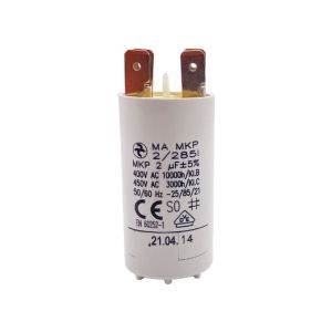 Condensateur permanent 2 µF à cosses pour moteur électrique ou pompe