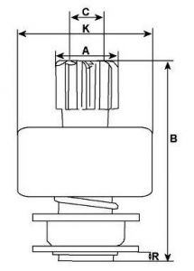 Lanceur compatible pour démarreur ISKRA 11130123 - Côtes et dimensions