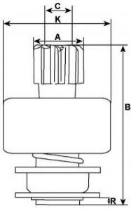Lanceur compatible pour démarreur LUCAS 27531A - Côtes et dimensions