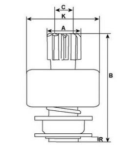 Lanceur compatible pour démarreur VALEO 105119C - Côtes et dimensions