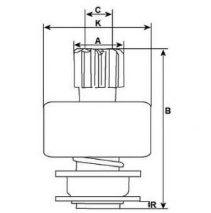 Lanceur compatible pour démarreur WOOD AUTO SDV38108 - Côtes et dimensions
