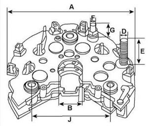 Pont de diode compatible pour alternateur DENSO 1002103381 - Côtes et dimensions