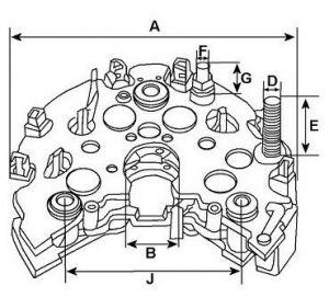 Pont de diode compatible pour alternateur DENSO 1042103060 - Côtes et dimensions